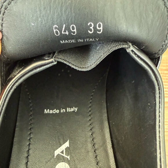 Prada Black Leather Lug-Sole Monolith Loafers with Logo Plaque - Picture 7 of 8